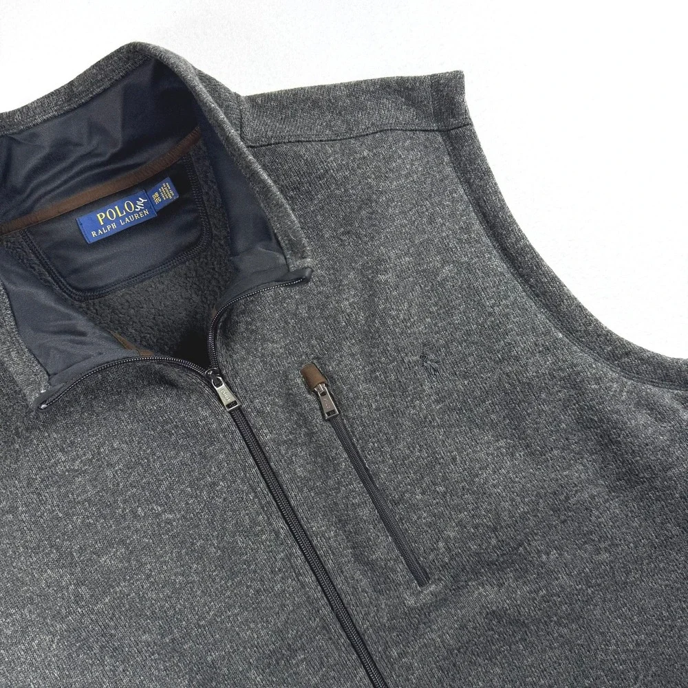 Polo Ralph Lauren Mens Gray Sweater Fleece Full Zip Vest Big & Tall 3XB 3TG
